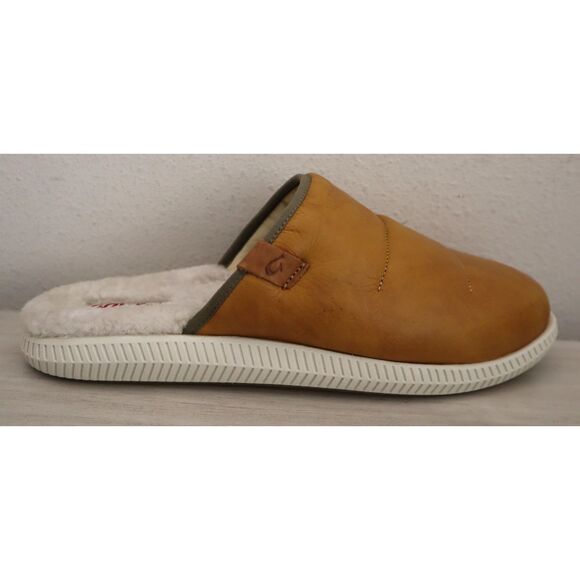 OluKai 10502 Men’s Sz 12 Gold Mua 'Ili Leather/Shearling Lined Slippers - Picture 7 of 13